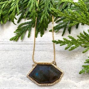 14k Yellow Gold Sterling Silver Labradorite CZ Necklace 24"